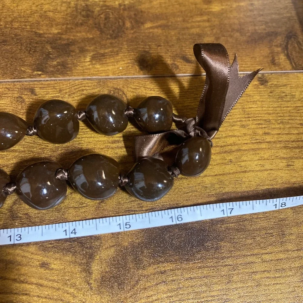 Hawaiian Kukui Nut Lei Necklace Polished Brown Tropical Luau Graduation